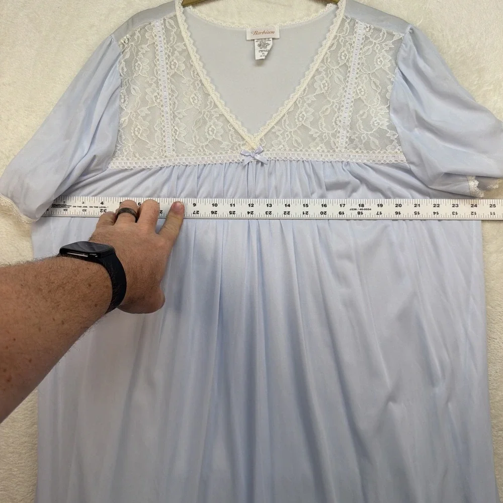 Barbizon Nightgown Womens XL Light Blue Lace Yoke Sleep Gown Full‎ Length